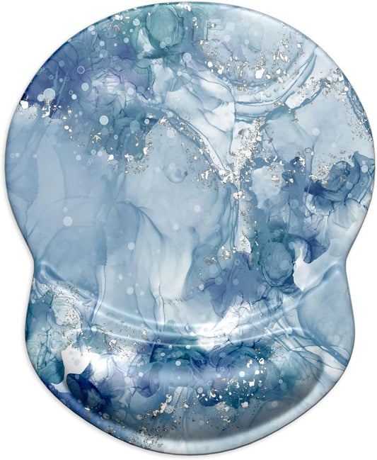 Ergonomic Mousepad with Gel Cushion Blue Abstract Marble