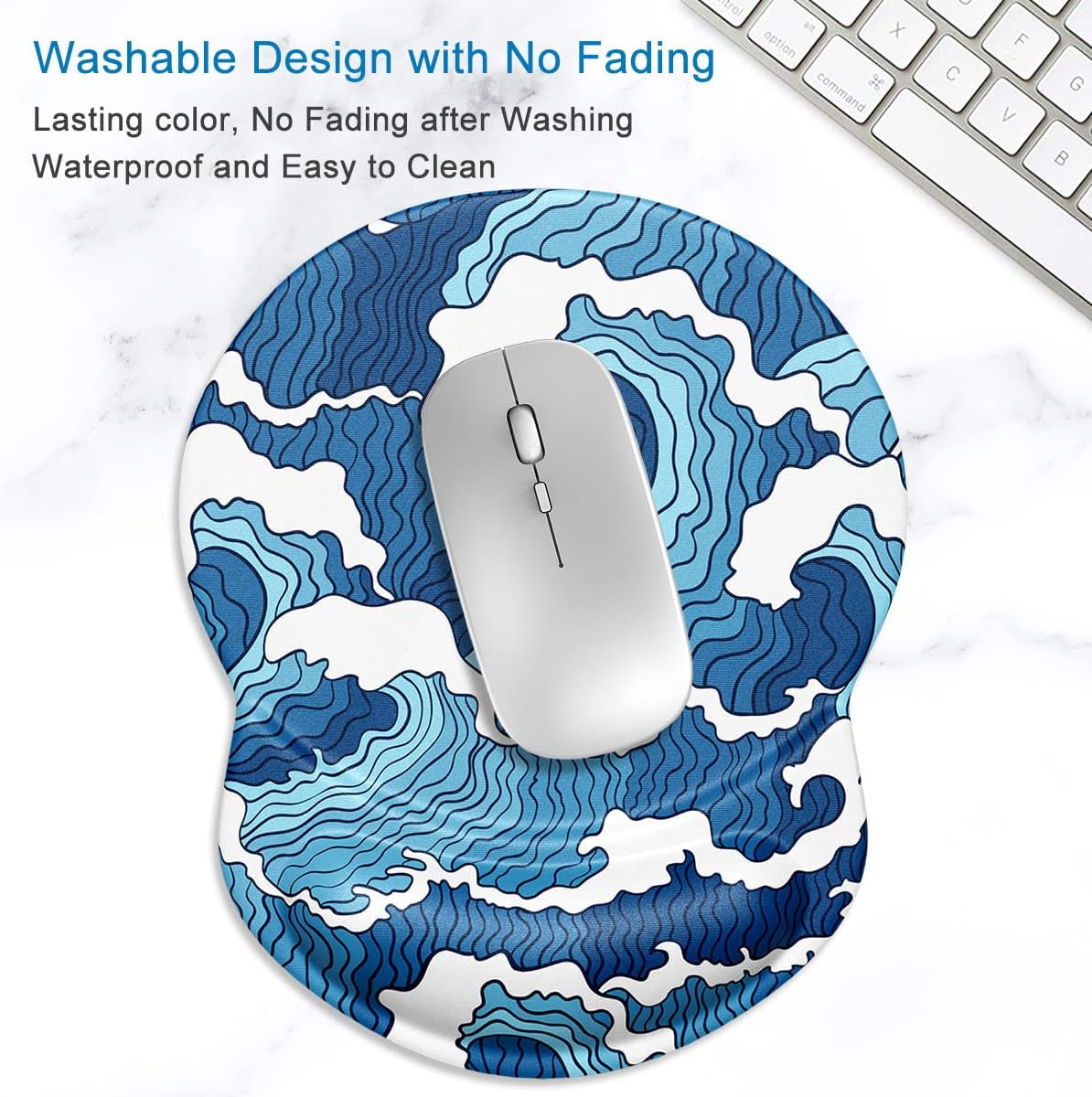 Ergonomic mouse pad with gel cushion Japanese Style Waves