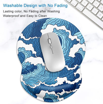 Ergonomic mouse pad with gel cushion Japanese Style Waves