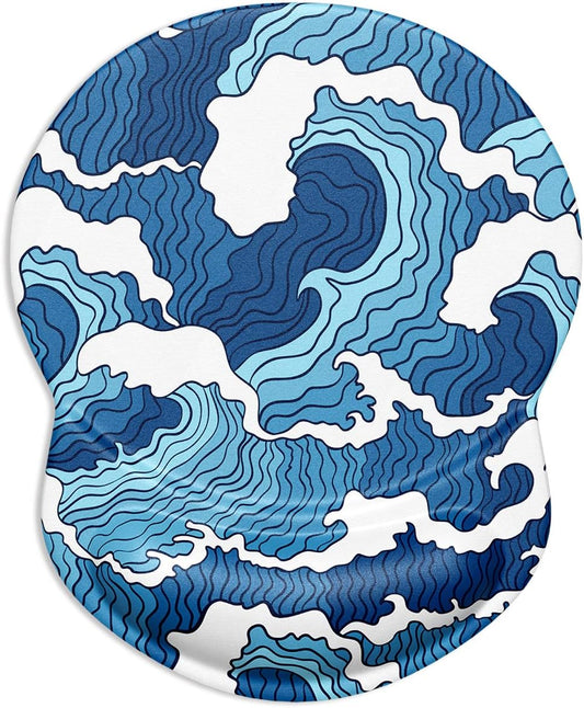 Ergonomic mouse pad with gel cushion Japanese Style Waves