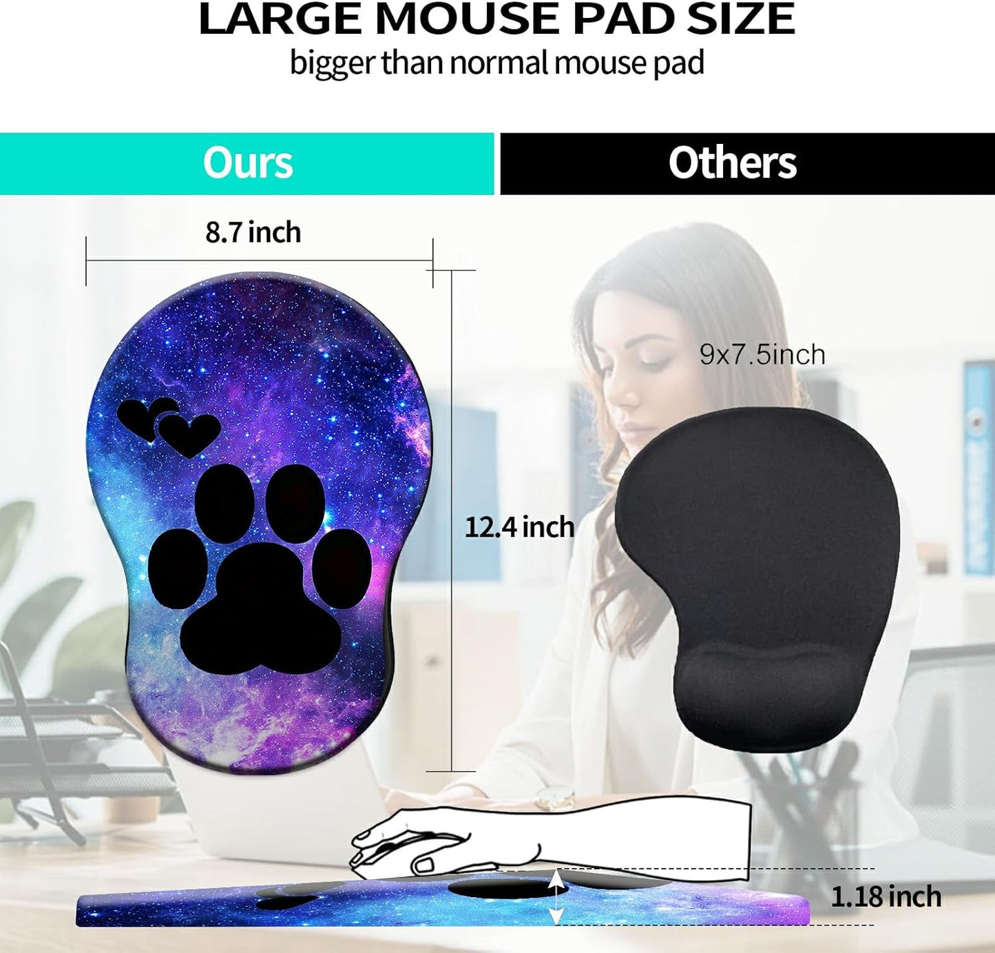 Ergonomic Mouse Mouse Pad with Gel Cushion dog prints 