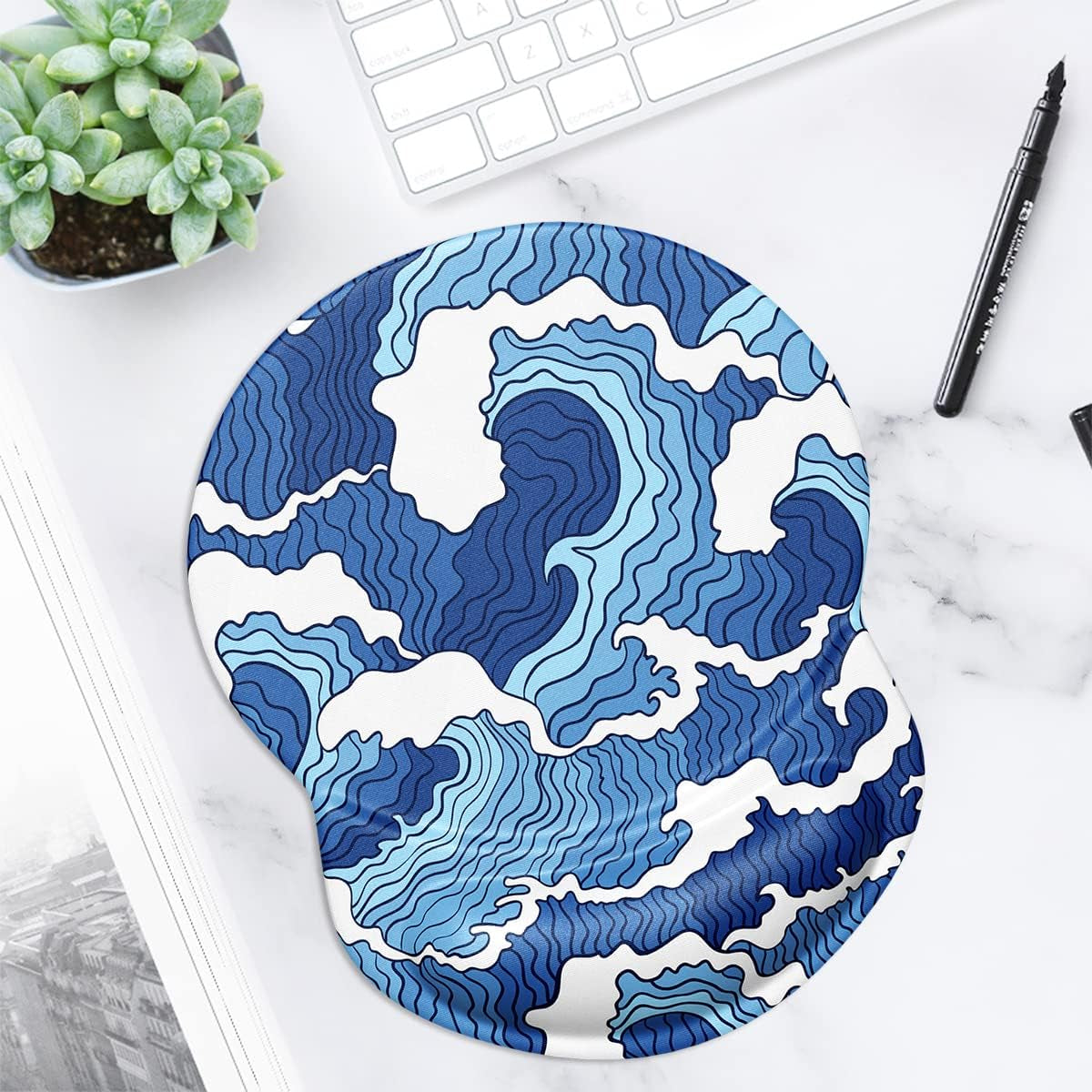 Ergonomic mouse pad with gel cushion Japanese Style Waves